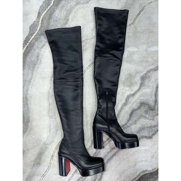 Christian Louboutin Stage Boot Alta 110 Black Leather Thigh High OTK Heel 41 - Picture 5 of 11
